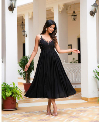 Neemiya Women Fit and Flare Black Below Knee Dress