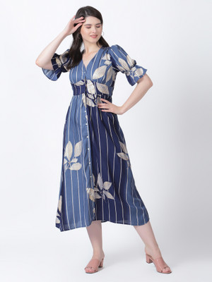DRAPE AND DAZZLE Women Drop Waist Multicolor Midi/Calf Length Dress
