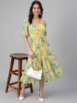 SHREE INFINITY EXPORT Flared/A-line Gown(Yellow)
