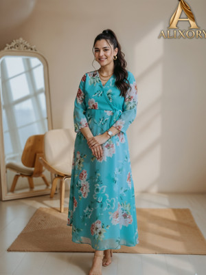 ALIXORY Women Maxi Blue Full Length Dress