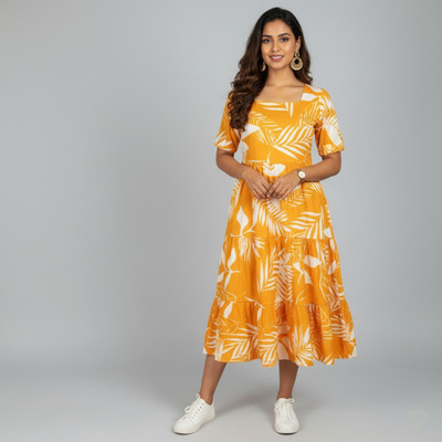 Jaipurmint Women Gown Yellow Maxi/Full Length Dress