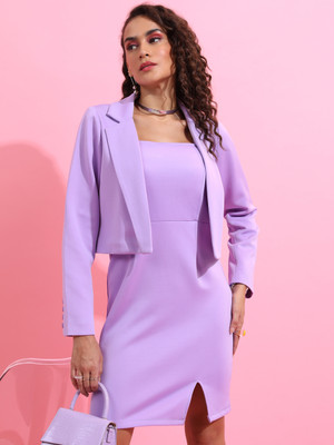 Tokyo Talkies Women Two Piece Dress Purple Above Knee/Mid Thigh Length Dress