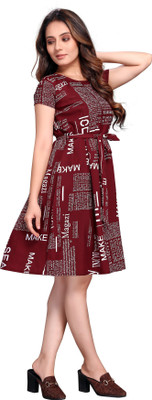 HouseOfCommon Women Fit and Flare Pink Knee Length Dress