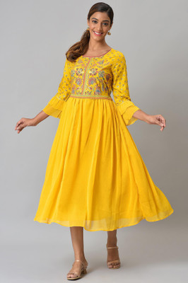 Aurelia Women A-line Yellow Midi/Calf Length Dress