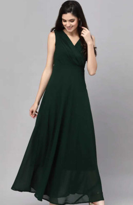 BPT DESIGNER Women Fit and Flare Dark Green Maxi/Full Length Dress