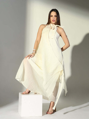 SHOWOFFFF Women A-line Beige Midi/Calf Length Dress