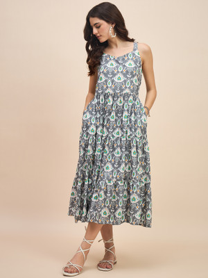 BRINNS Women Fit and Flare Grey Midi/Calf Length Dress