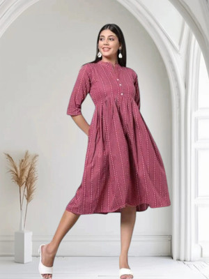 Rangrasiya Creation Women Fit and Flare Maroon Below Knee Dress