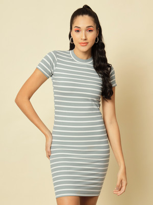 TANDUL Women Bodycon White, Grey Above Knee/Mid Thigh Length Dress