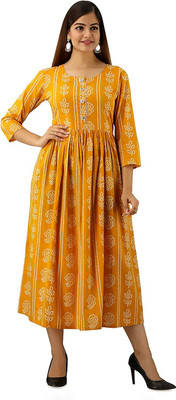 Dhruvi Fashion Women Printed, Dyed/Ombre A-line Kurta(Yellow)