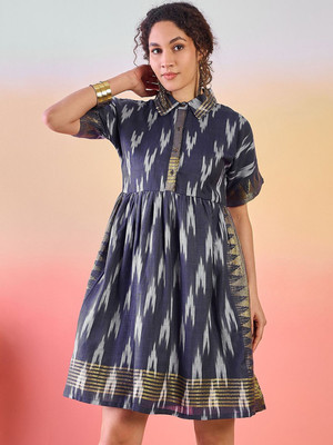 Sangria Women Fit and Flare Dark Blue Above Knee/Mid Thigh Length Dress