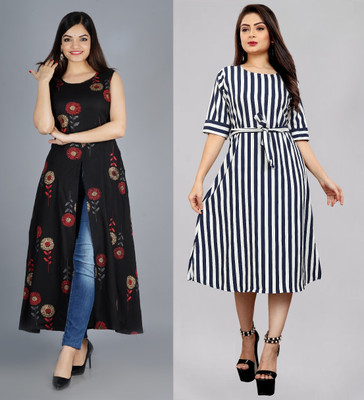 maruti fab Women Fit and Flare Blue Below Knee Dress