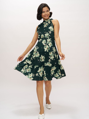 Dressberry Women Fit and Flare Green Knee Length Dress
