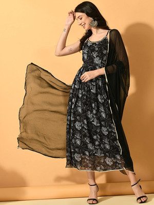 Sangria Women Fit and Flare Black Midi/Calf Length Dress