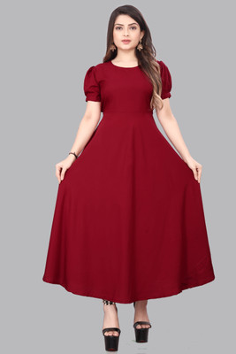 HouseOfCommon Women Maxi Maroon Full Length Dress