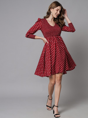 Emeros Women Fit and Flare Maroon Knee Length Dress
