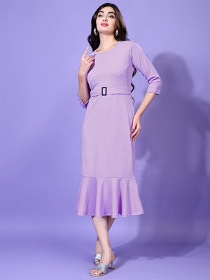 Attire Empire Women Bodycon Purple Midi/Calf Length Dress