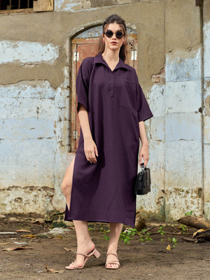 PURVAJA Women A-line Purple Midi/Calf Length Dress