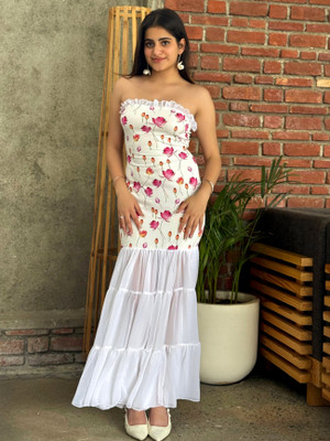 TANDUL Women Bodycon White Maxi/Full Length Dress