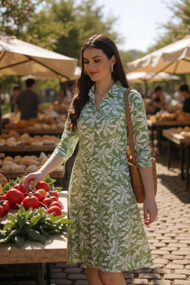 91 HIVE Women A-line Green Knee Length Dress