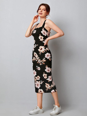 HouseOfCommon Women Bodycon Black Below Knee Dress