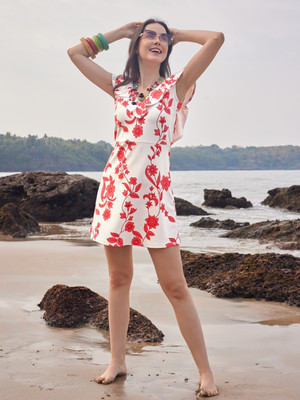 PURVAJA Women A-line Red Mini/Short Dress