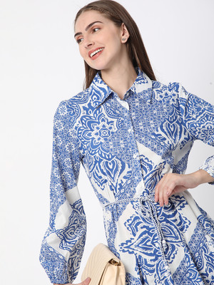 R&B Women A-line Blue Midi/Calf Length Dress
