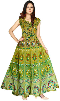 Shunit creation Women Fit and Flare Green Maxi/Full Length Dress