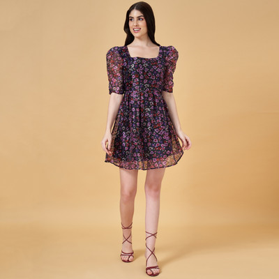 PEOPLE Women Fit and Flare Red Above Knee/Mid Thigh Length Dress