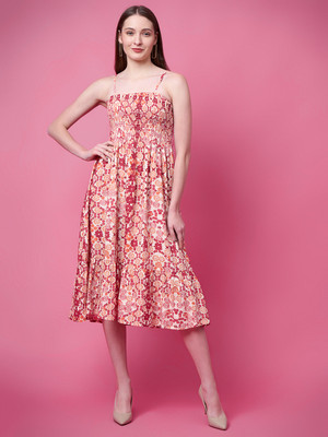 ADRIANA Women Fit and Flare Pink Knee Length Dress