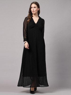 AAYU Women Fit and Flare Black Maxi/Full Length Dress
