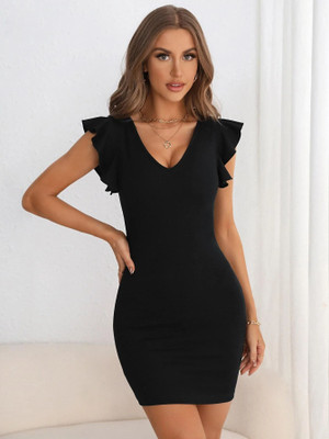 DESIGN PLUS FASHION Women Bodycon Black Above Knee/Mid Thigh Length Dress