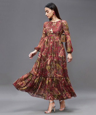 all about you Women Fit and Flare Brown Maxi/Full Length Dress