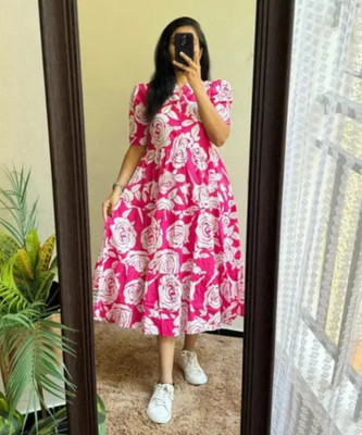 Satyavrat Women A-line Pink Knee Length Dress