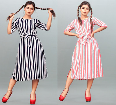 tanvi creation Women Fit and Flare Multicolor Below Knee Dress