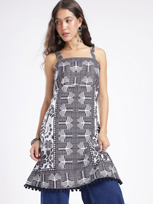 Glitchez Women A-line White, Grey Above Knee/Mid Thigh Length Dress