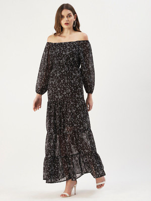 Dressberry Women Fit and Flare Black Maxi/Full Length Dress