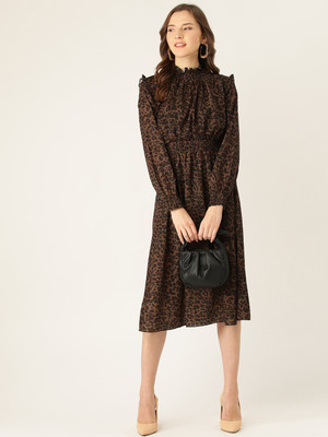 ANVI Be Yourself Women Fit and Flare Brown Midi/Calf Length Dress