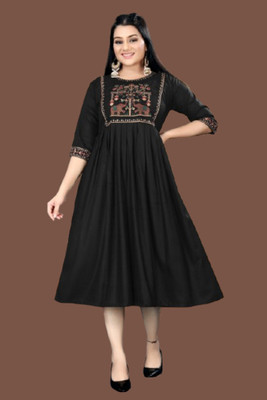 HouseOfCommon Women Fit and Flare Black Maxi/Full Length Dress