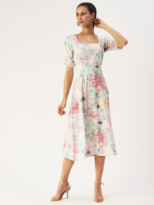 Dressberry Women A-line White Midi/Calf Length Dress