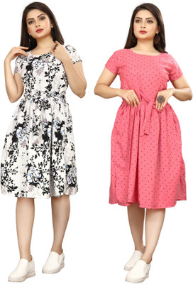 HouseOfCommon Women Fit and Flare Black Below Knee Dress