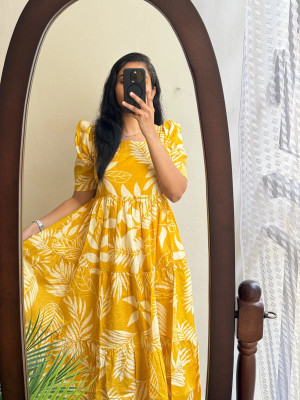 Bhiterwal Women Fit and Flare Yellow Midi/Calf Length Dress