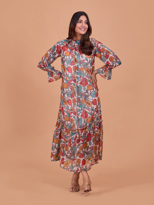 all about you Women A-line Multicolor Maxi/Full Length Dress
