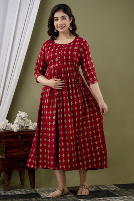 Kilangi fashions Women Printed Anarkali Kurta(Red, Yellow, Dark Green)