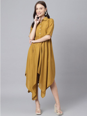 Sangria Women Empire Waist Yellow Midi/Calf Length Dress