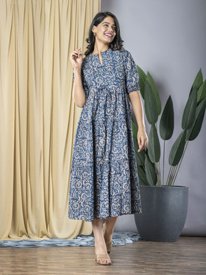 LookShine Women A-line Light Blue Below Knee Dress