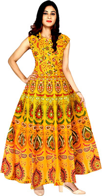 Shunit creation Women Fit and Flare Yellow Maxi/Full Length Dress