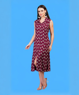 Oh Mi Dios Women A-line Maroon Midi/Calf Length Dress