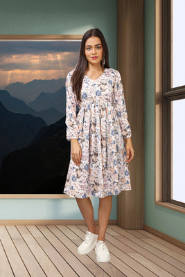 HouseOfCommon Women A-line White Below Knee Dress