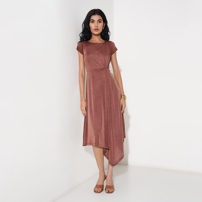 Annabelle by Pantaloons Women A-line Brown Midi/Calf Length Dress
